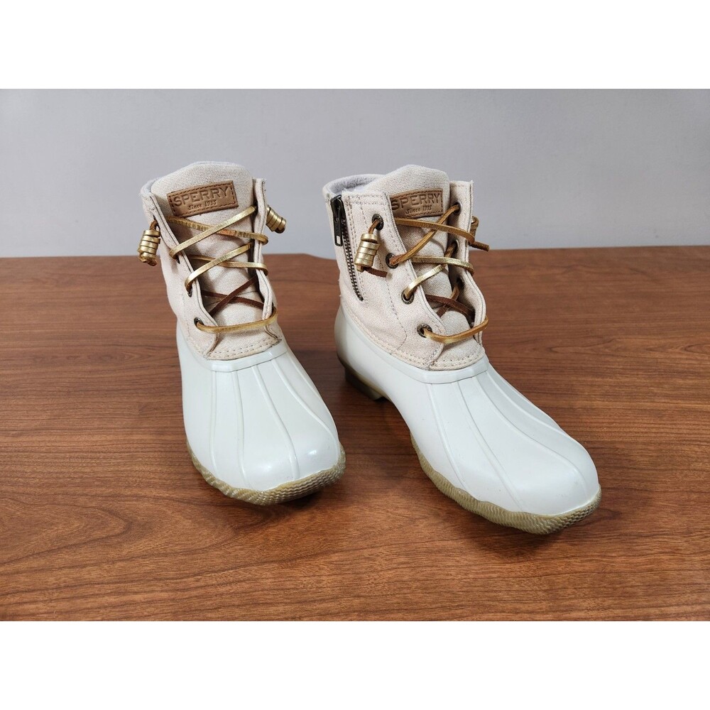 Ladies Sperry Saltwater Duck Booties Color Oat & Gold Size 6 STS80493